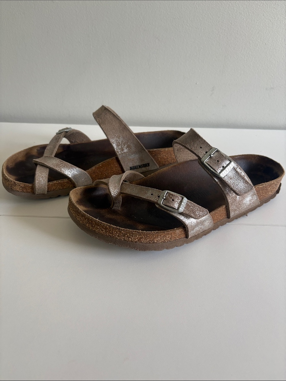 Birkenstock Mayari Metallic Taupe Toe Loop Sandals EU 41 US 10 Regular